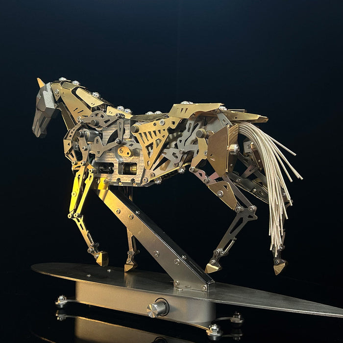 3D Metal Mechanical Horse Model DIY Dynamic Creature Assembly Sculpture with Precision Transmission Structure Powered Model Art Installation Display Kit-300+PCS enginediyshop