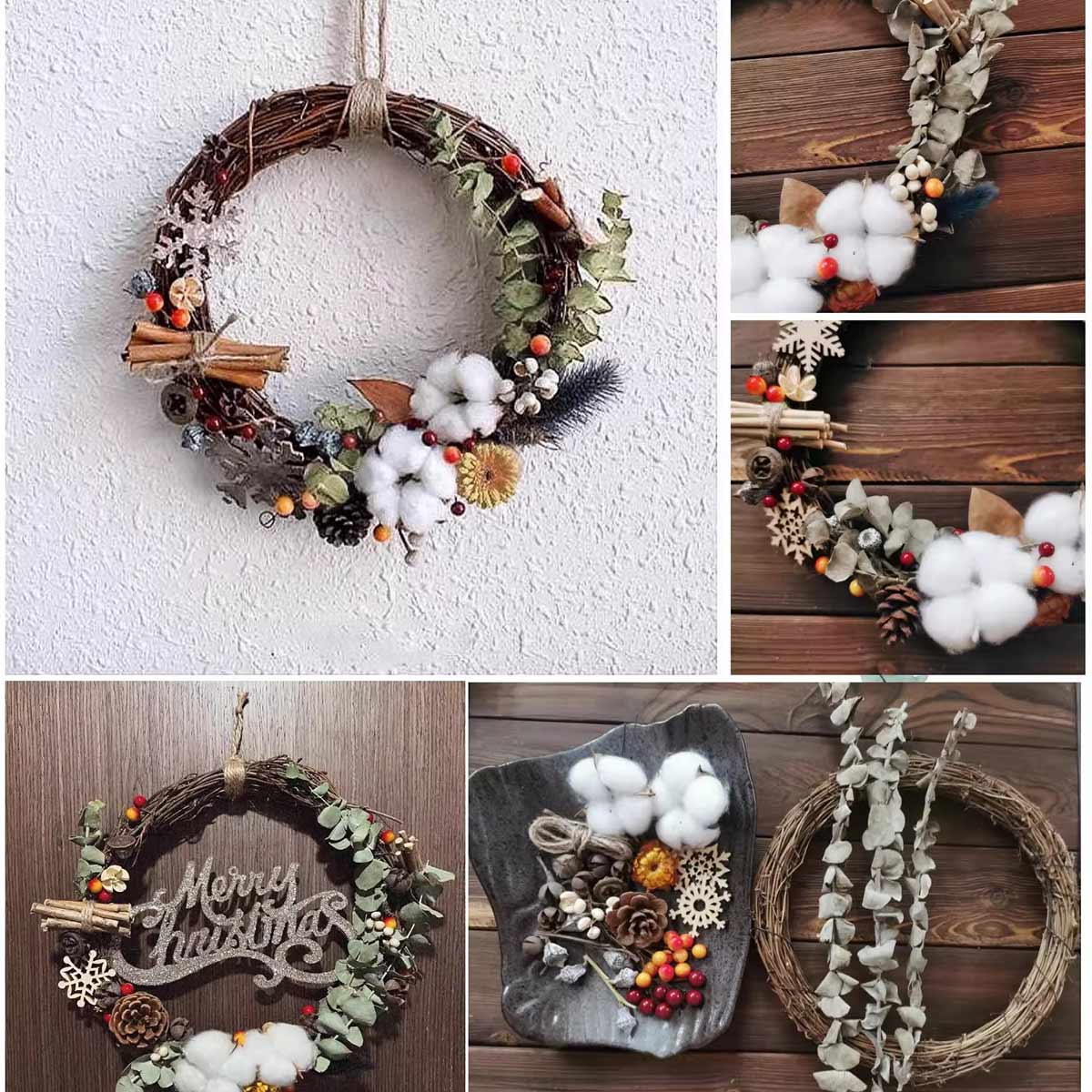 25cm DIY Christmas Wreath Kit, Dried Flower Door Hanger Craft Set, Holiday Home Decor and Festive Gift enginediyshop
