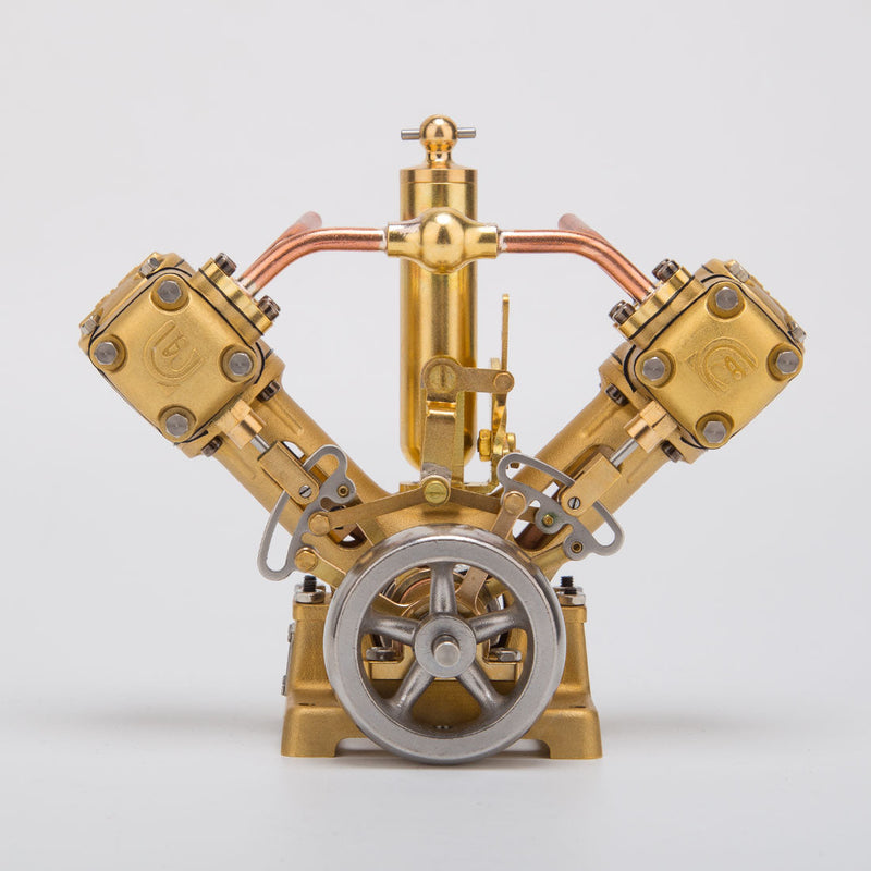 RW-V2 Mini V-Shape Double Cylinder Reciprocating Steam Engine Model for 70-130cm Steamships (Forward and Reverse Rotation/Without Boiler) enginediyshop
