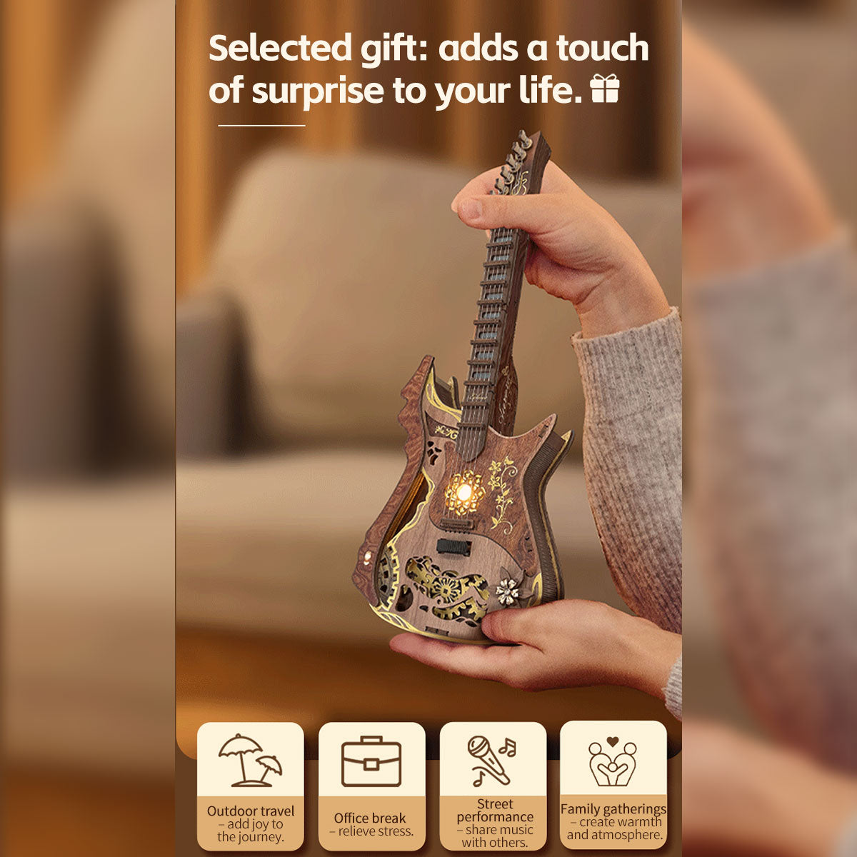 Chord Guitar DIY 3D Wooden Model Kit with LED Lights and Playable Strings, Creative Gift & Desktop Decor (114PCS) enginediyshop