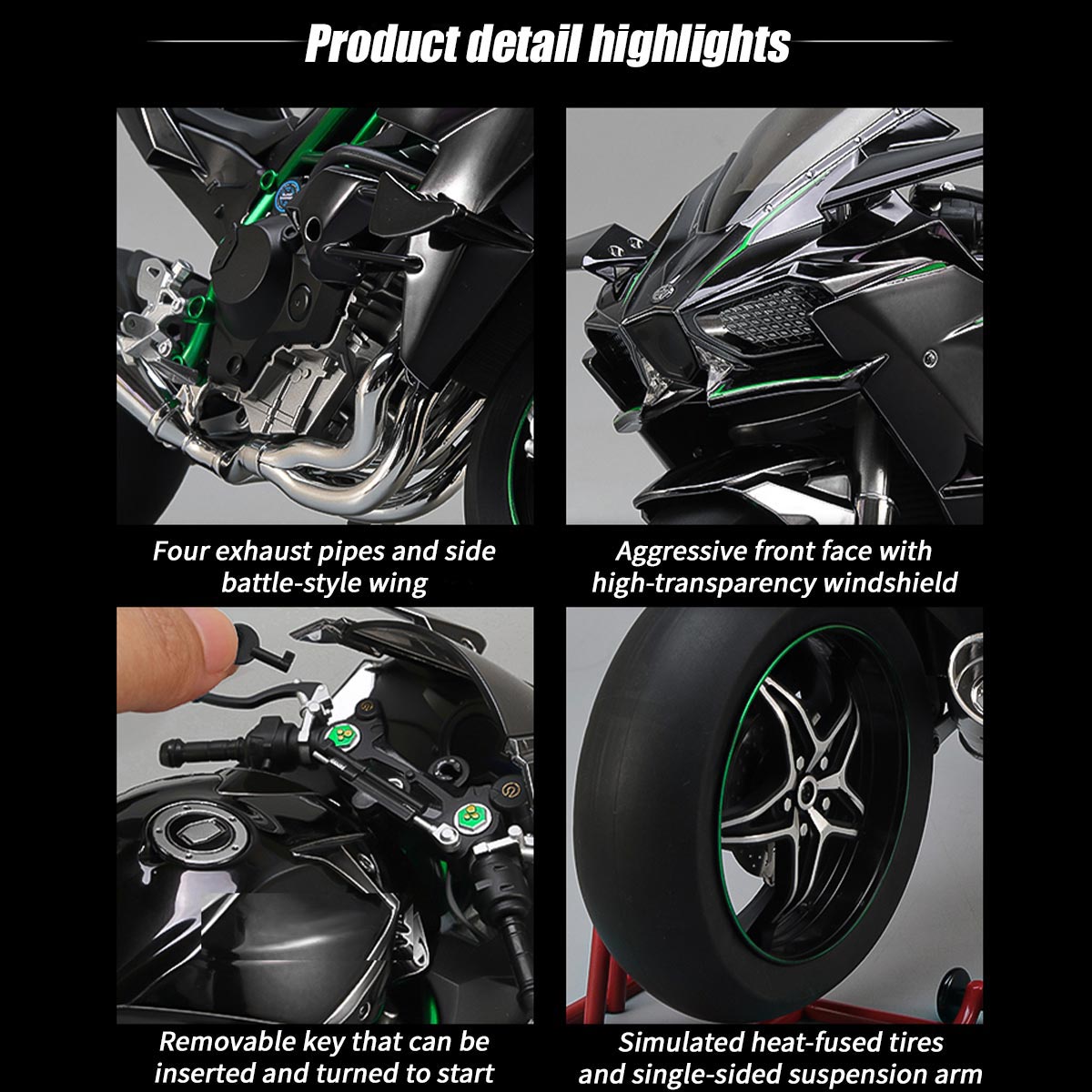 1/6 Scale Alloy Dynamic Motorcycle Model - Simulation Bike with Ignition System & Smoke Spray (Carbon Fiber Style) enginediyshop