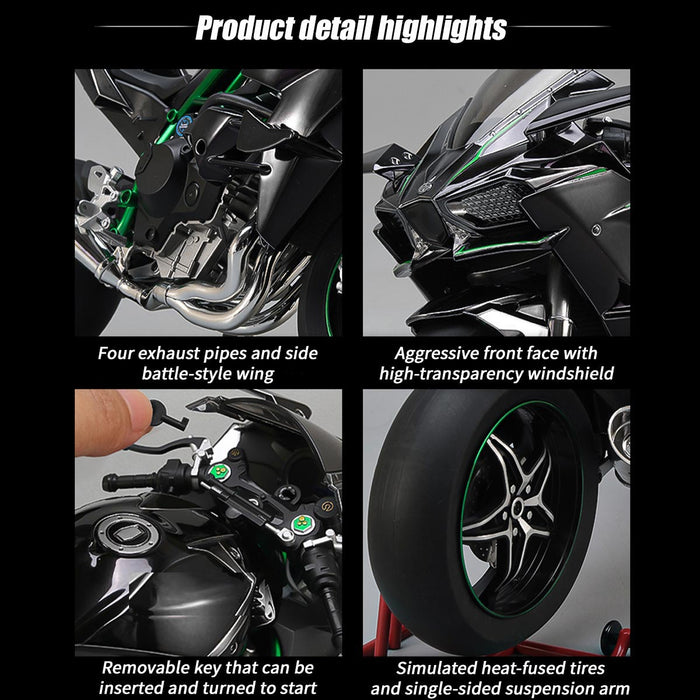 1/6 Scale Alloy Dynamic Motorcycle Model - Simulation Bike with Ignition System & Smoke Spray (Carbon Fiber Style) enginediyshop