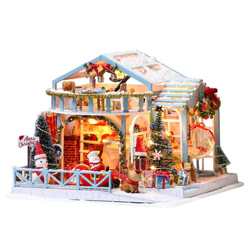 Christmas Snowy Night DIY Miniature House Model Kit, Winter Scene Music Box with Glass Cover, Desktop Decor & Handcrafted Puzzle Gift for Holidays (200+PCS) enginediyshop