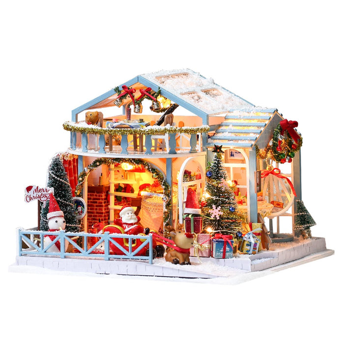 Christmas Snowy Night DIY Miniature House Model Kit, Winter Scene Music Box with Glass Cover, Desktop Decor & Handcrafted Puzzle Gift for Holidays (200+PCS) enginediyshop