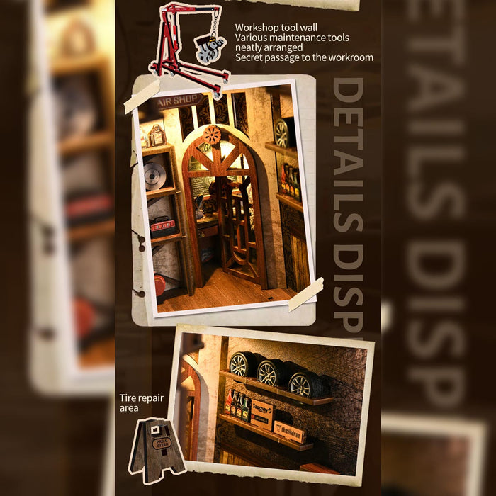 Auto Repair Shop 3D Wooden DIY Miniature House Kit, Creative Desktop Decor & Gift (374PCS) enginediyshop