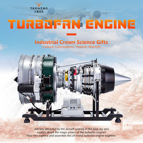 TECHING Mechanical Dual-Spool Turbofan Engine Model Kit - Build Your Own Aircraft Jet Turbofan Engine 1000+Pcs