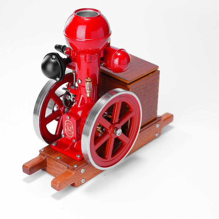 RETROL & OKMO B01 Hit and Miss Gasoline Engine Model Ball Top Miniature Water-Cooled Single-Cylinder 4-Stroke Internal Combustion Engine with Ignition System and Wooden Display Stand