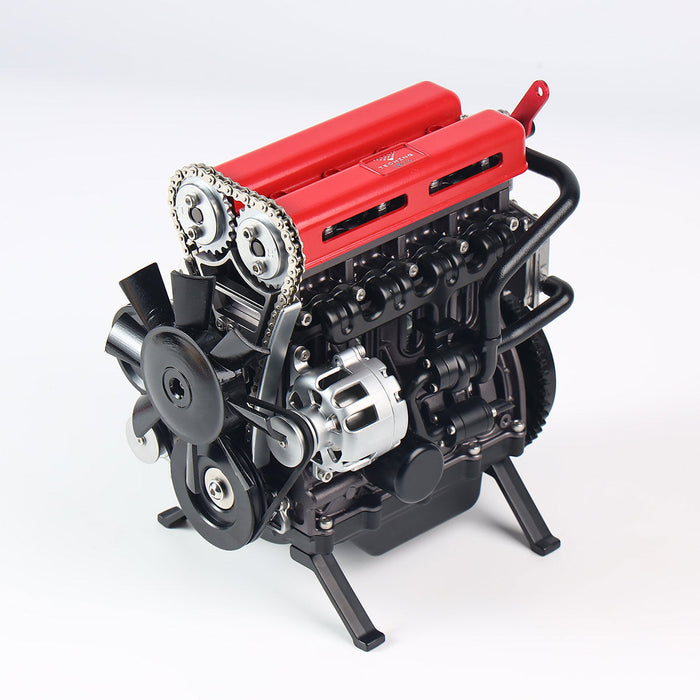 TECHING 3D Metal Turbocharged Inline-four Car Engine DM111-1 Mechanical Engineering DIY Assembly L4 Engine Model Kit (364+PCS/Black and Red) enginediyshop