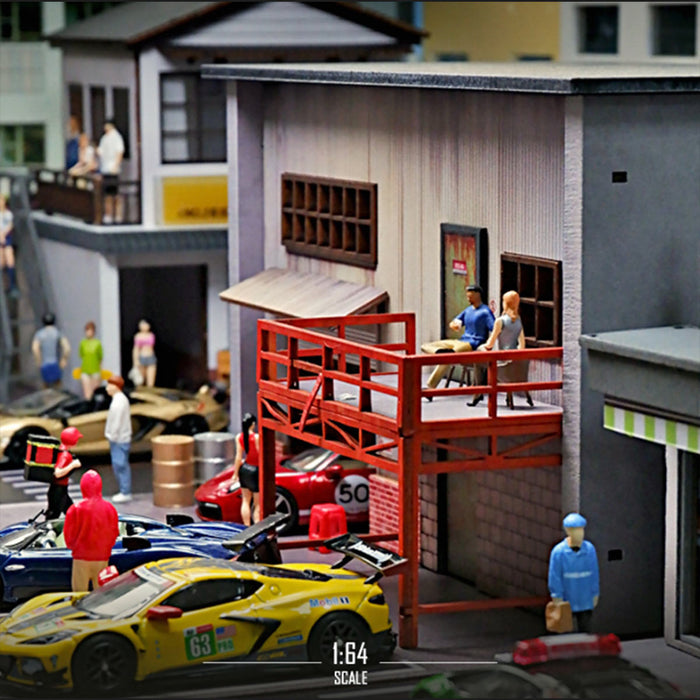 1/64 Scale Wooden American Style Garage & Parking Lot Model with LED Lights, Miniature Building Diorama for Car Photography & Display (Figures & Cars Not Included) enginediyshop