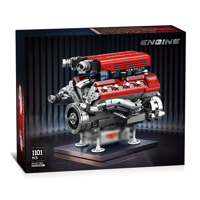 MOC Simulation V-Shaped Eight-Cylinder Engine Building Blocks Set（1101PCS/Dynamic Version） enginediyshop