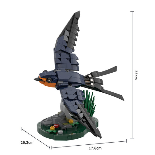 MOC BarnSwallow Flying Bird Model with Movable Head and Wings Display Model Kit (226 PCS) enginediyshop
