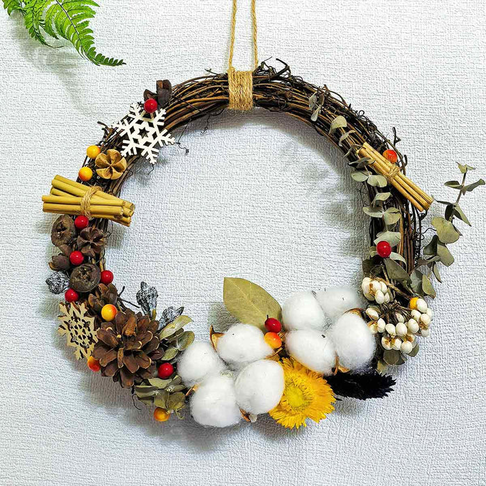 25cm DIY Christmas Wreath Kit, Dried Flower Door Hanger Craft Set, Holiday Home Decor and Festive Gift enginediyshop