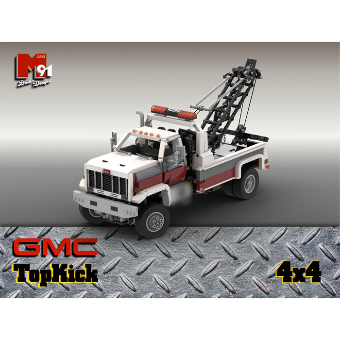 MOC- 1/17 Scale 80s GMC TopKick/Chevrolet Kodiak 4x4 Wrecker Truck Building Blocks Set (White/Dynamic Version/2385PCS)