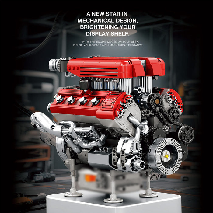 MOC Simulation V-Shaped Eight-Cylinder Engine Building Blocks Set（1101PCS/Dynamic Version） enginediyshop