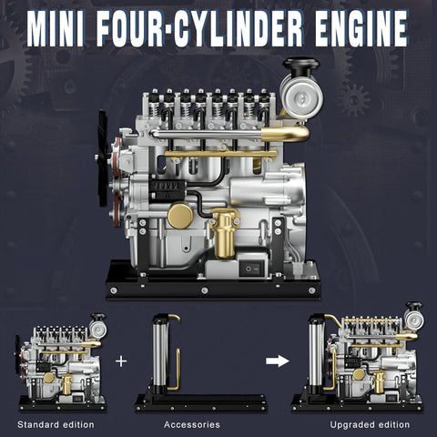 TECHING 1/10 DIY Mini Metal OHV Inline Four-cylinder Diesel Engine Model with Cooling System Educational Toys Gifts (Upgraded Version/300+PCS) enginediyshop