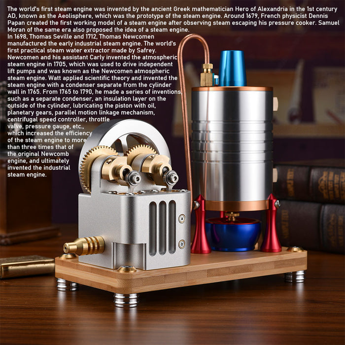 Metal Build Steam Engine Retro All-Metal Vertical Steam Engine Model Dual-Cylinder Oneway Pisto ...