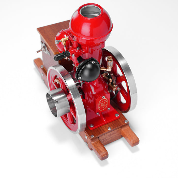 RETROL & OKMO B01 Hit and Miss Gasoline Engine Model Ball Top Miniature Water-Cooled Single-Cylinder 4-Stroke Internal Combustion Engine with Ignition System and Wooden Display Stand
