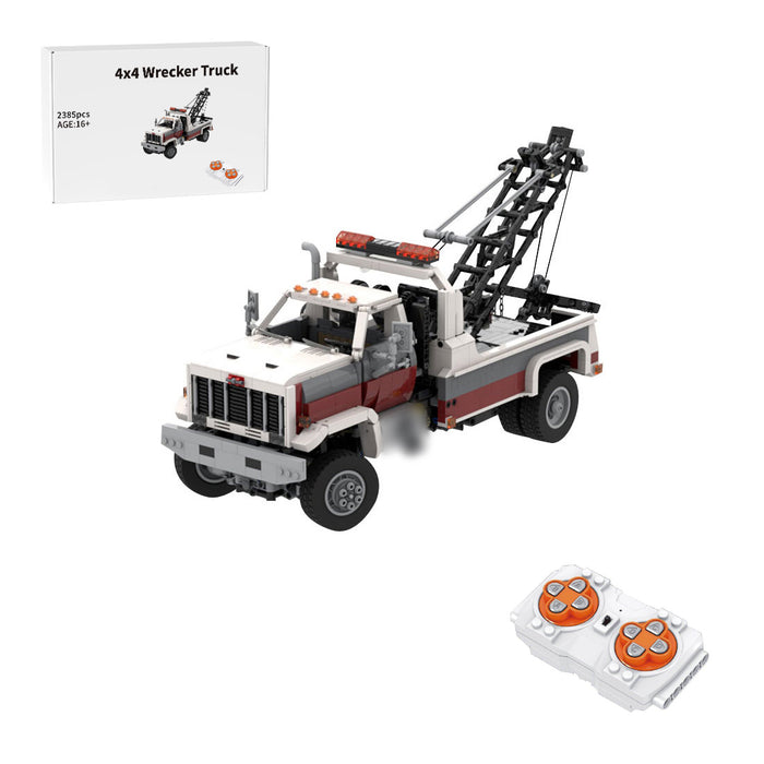 MOC- 1/17 Scale 80s GMC TopKick/Chevrolet Kodiak 4x4 Wrecker Truck Building Blocks Set (White/Dynamic Version/2385PCS)