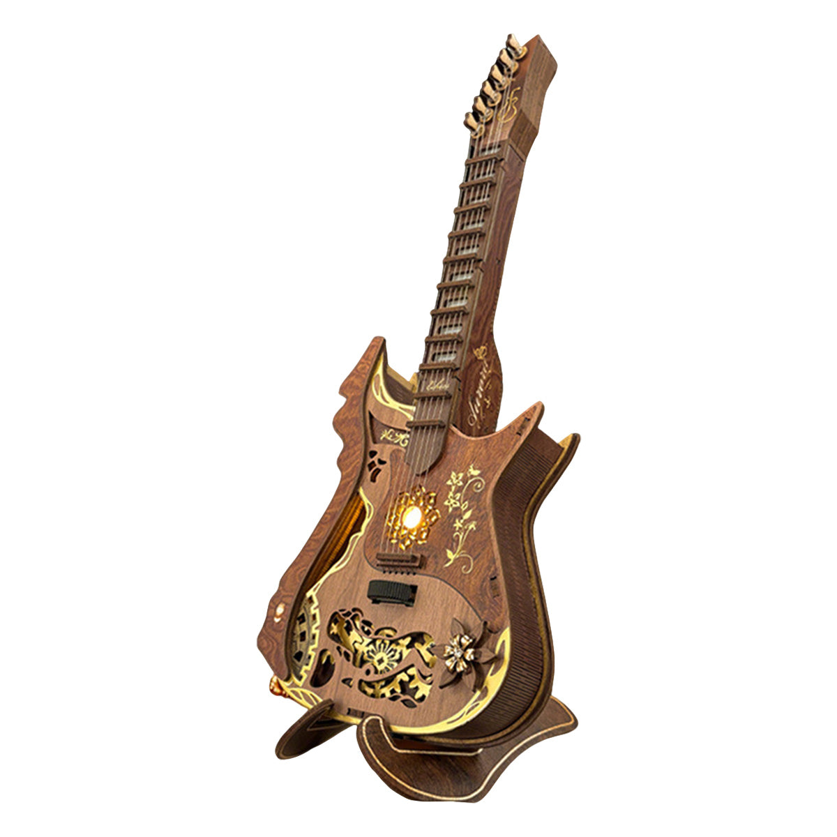 Chord Guitar DIY 3D Wooden Model Kit with LED Lights and Playable Strings, Creative Gift & Desktop Decor (114PCS) enginediyshop