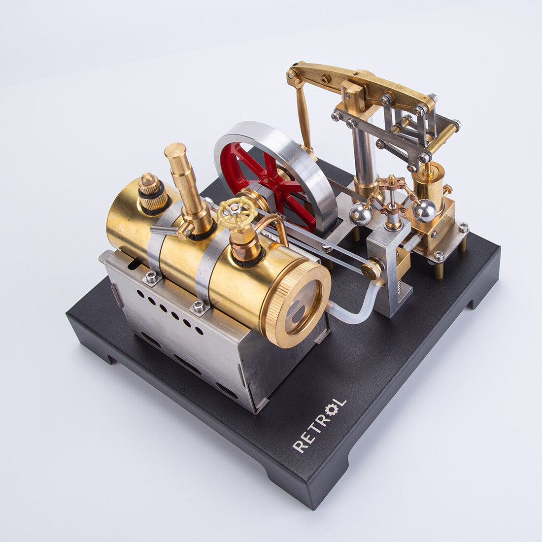 RETROL Full Metal DIY Steam Engine Model with Horizontal Boiler & Centrifugal Flyball Governor (84PCS) enginediyshop