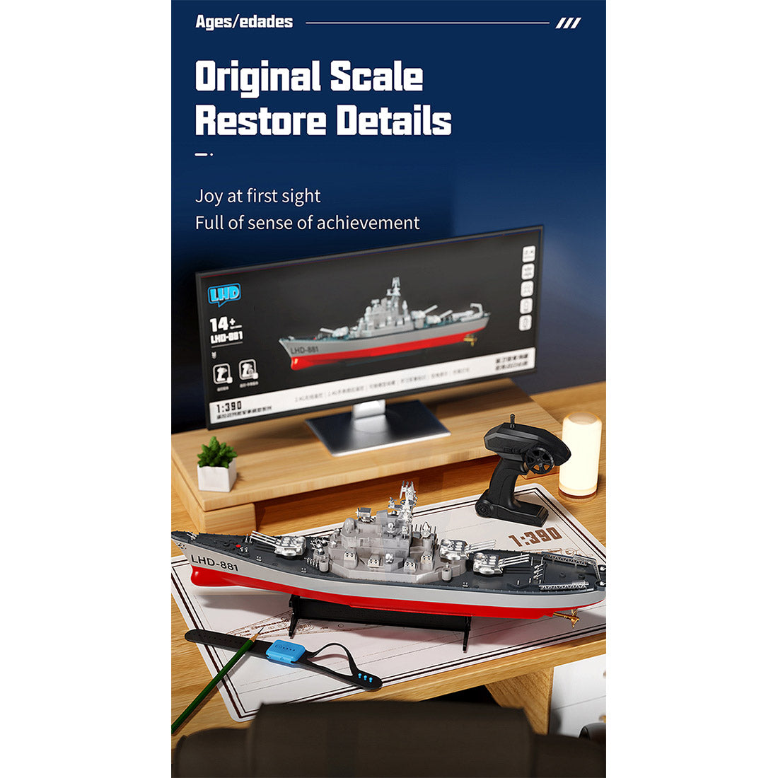 BAUBAUPLAY Modèle de cuirassé radiocommandé 1/72, modèle de bateau remorqueur électrique RC 2,4 G, jouet aquatique, cadeau pour adultes, version RTR BAUBAUPLAY Modèle de cuirassé radiocommandé 1/72, modèle de bateau remorqueur électrique RC 2,4 G, jouet aquatique, cadeau pour adultes, version RTR