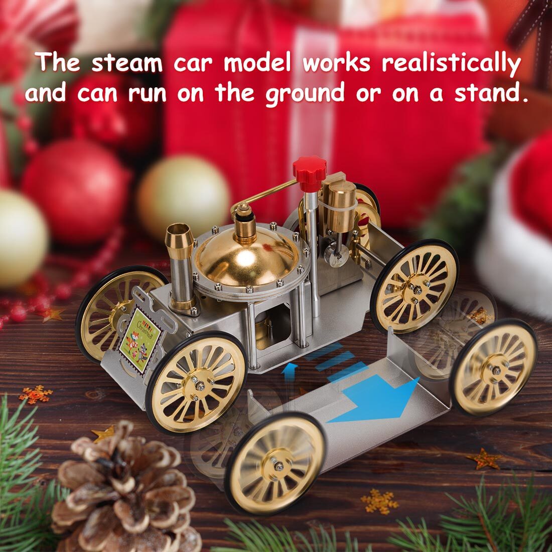 ENJOMOR Christmas Metal Steam-Powered Car Model: A Functional Sci-fi Collectible Gift enginediyshop