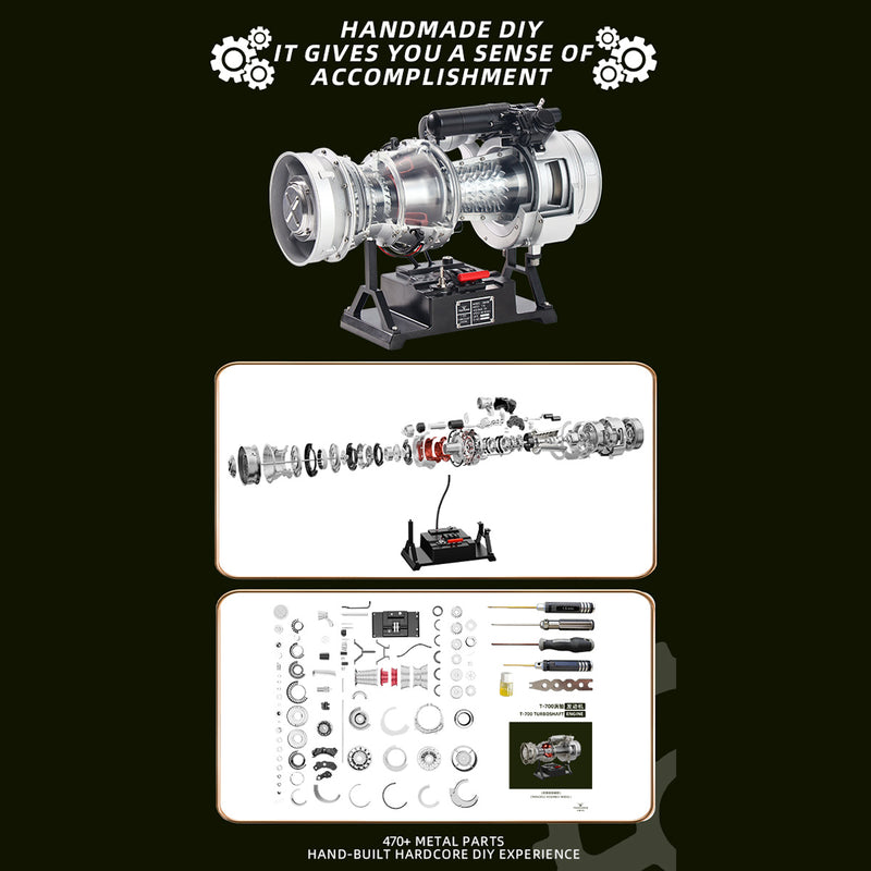 TECHING×SKYMECHMAN 1/4 Scale Metal Simulation Electric Military Helicopter Turboshaft Engine Model Kit