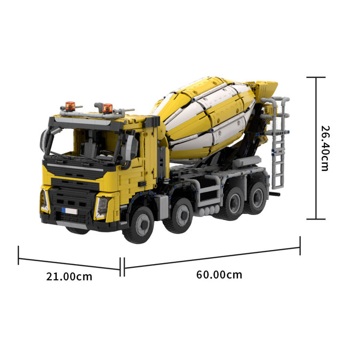 MOC-1/17 Scale Volvo FMX Cement Mixer Truck Building Blocks Set(Dynamic Version/Yellow/3384PCS)