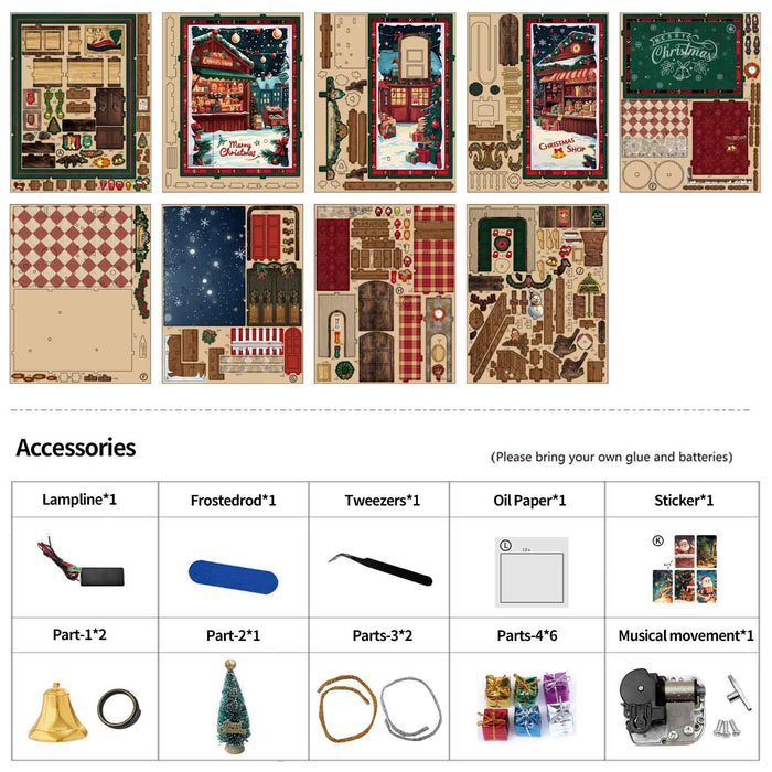 Christmas Shop 3D Wooden DIY Miniature House Kit, Creative Holiday Desktop Decor, Unique Christmas Gift (264PCS) enginediyshop