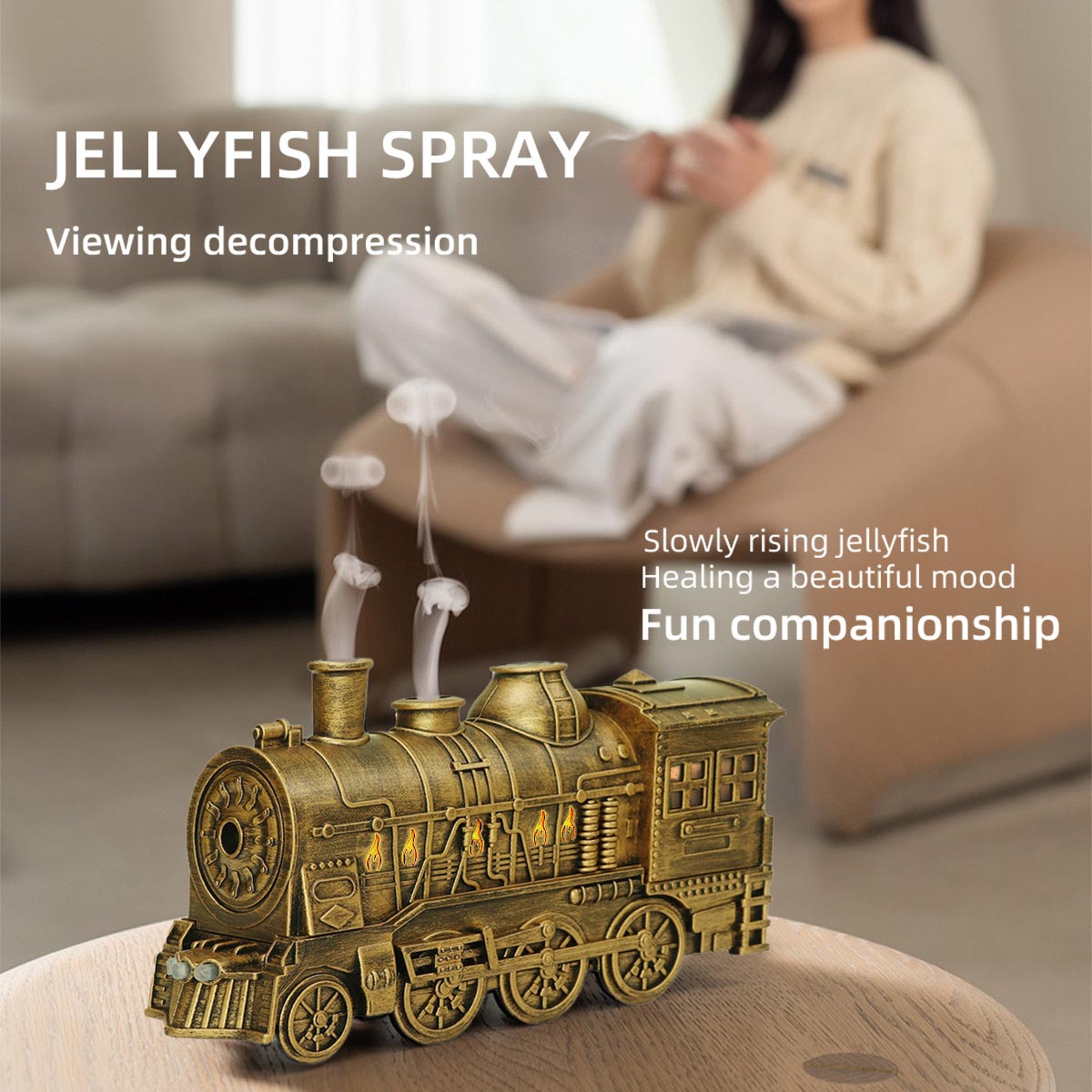 300ml Vintage Steam Train Aromatherapy Essential Oil Diffuser and Humidifier with Dual-Color LED Light (Standard US Power Supply/Bronze) enginediyshop