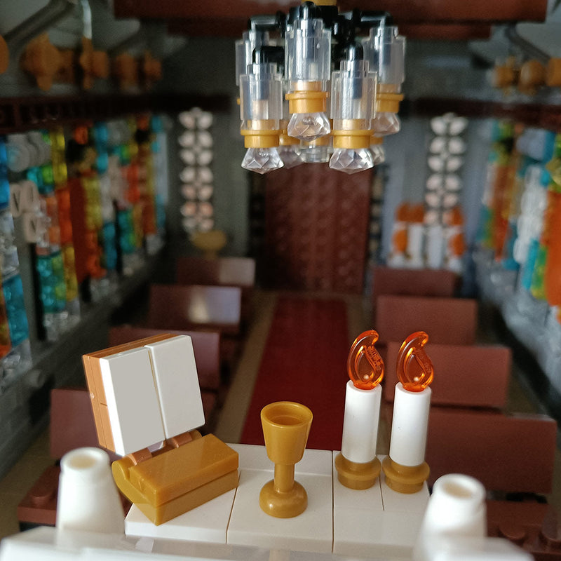 MOC-238564 Winter Village Cathedral Building Block Set with Snowy Red Roof, Clock Tower, Christmas Decor and Detailed Architectural Design-3987PCS enginediyshop