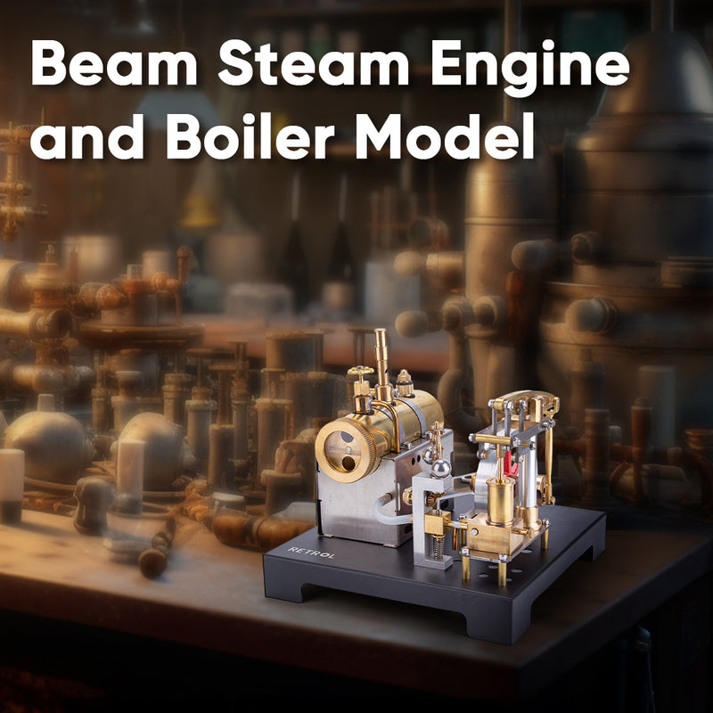 RETROL SE-01 Full Metal Stationary Beam Steam Engine Model and Horizontal Boiler Kit - enginediyshop