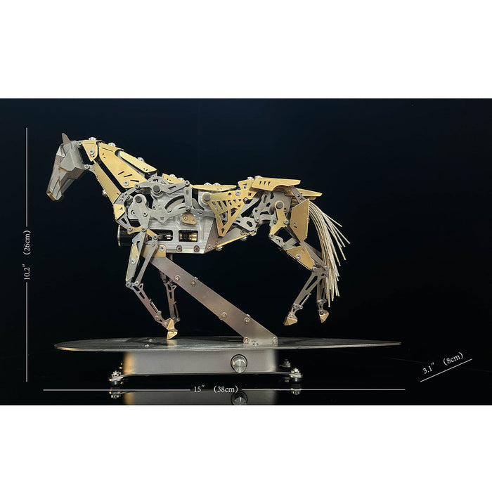 3D Metal Mechanical Horse Model DIY Dynamic Creature Assembly Sculpture with Precision Transmission Structure Powered Model Art Installation Display Kit-300+PCS enginediyshop