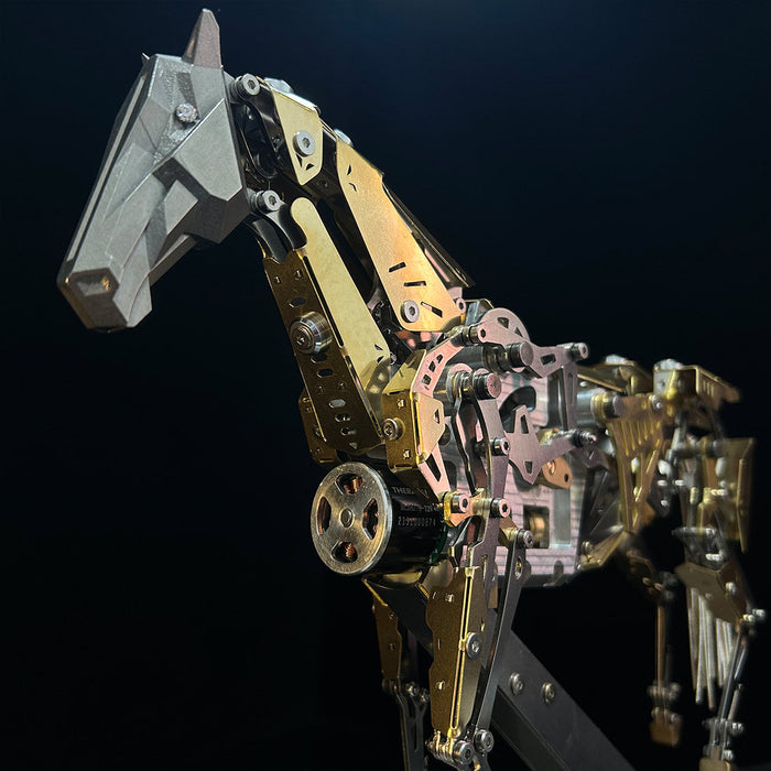 3D Metal Mechanical Horse Model DIY Dynamic Creature Assembly Sculpture with Precision Transmission Structure Powered Model Art Installation Display Kit-300+PCS enginediyshop