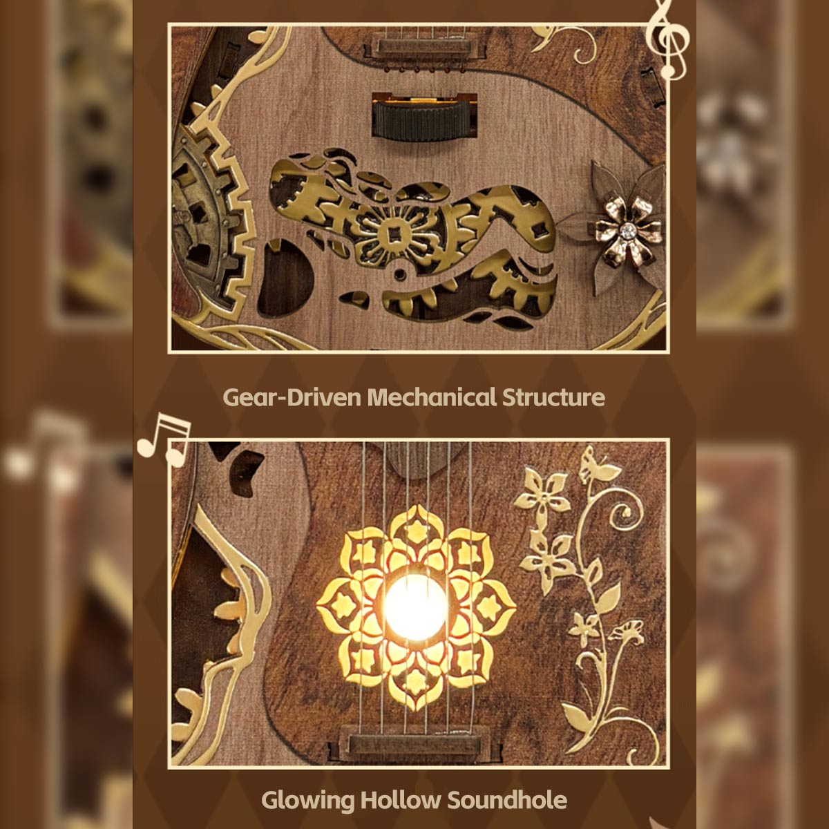 Chord Guitar DIY 3D Wooden Model Kit with LED Lights and Playable Strings, Creative Gift & Desktop Decor (114PCS) enginediyshop