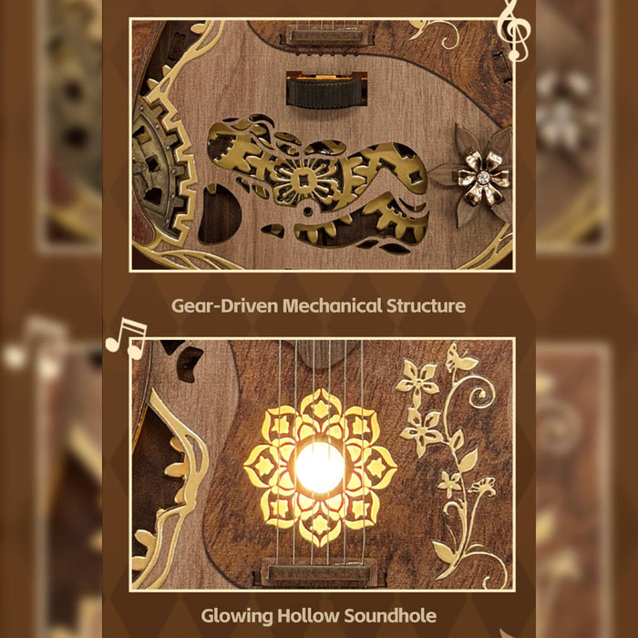 Chord Guitar DIY 3D Wooden Model Kit with LED Lights and Playable Strings, Creative Gift & Desktop Decor (114PCS) enginediyshop