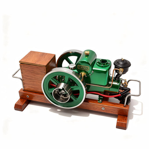 OKMO 1110 Miniature Single-Cylinder 4-Stroke Water-Cooled Horizontal Gasoline Internal Combustion Engine Model with Wooden Display Stand and Ignition System, Japanese Retro Industrial Mechanical Collectible enginediyshop
