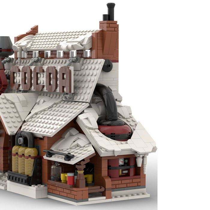 MOC-162963 Winter Village-Chocolate Factory Snowy Christmas Street Scene Building Blocks Set (1970PCS) enginediyshop