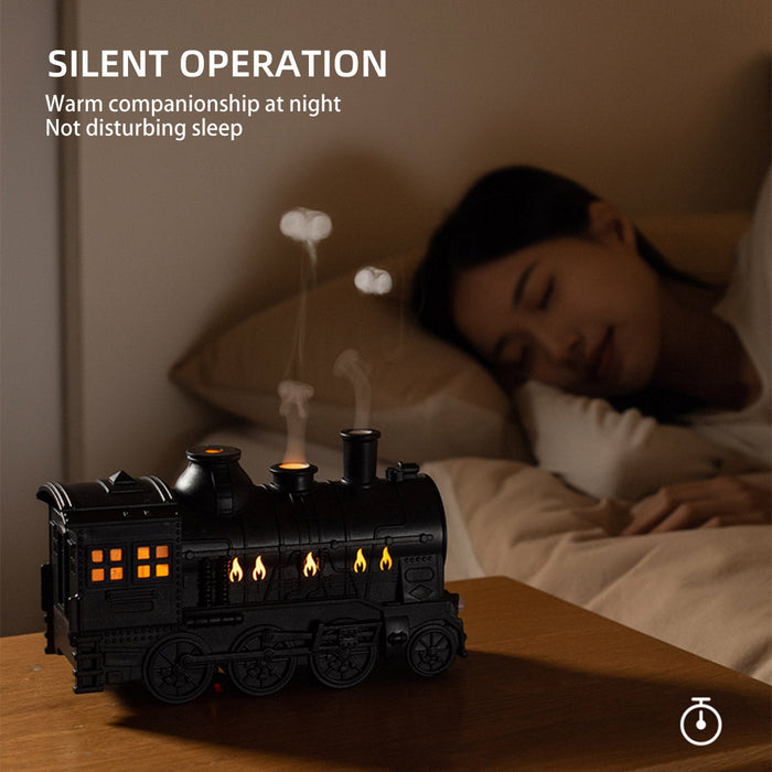 300ml Vintage Steam Train Aromatherapy Essential Oil Diffuser and Humidifier with Dual-Color LED Light (Standard US Power Supply/Bronze) enginediyshop
