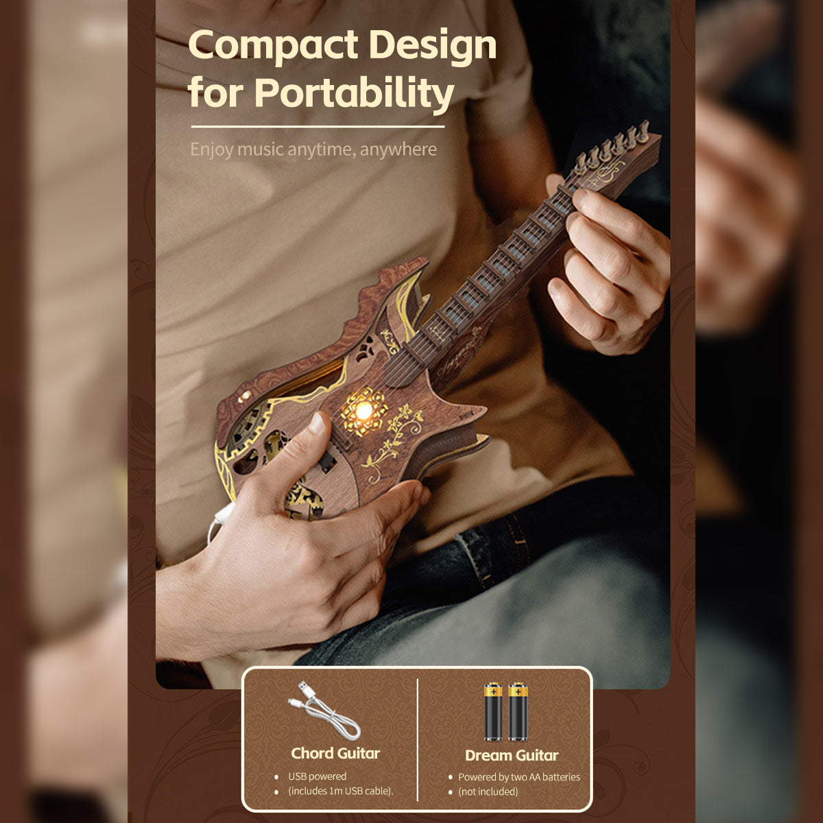 Chord Guitar DIY 3D Wooden Model Kit with LED Lights and Playable Strings, Creative Gift & Desktop Decor (114PCS) enginediyshop