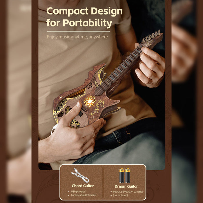 Chord Guitar DIY 3D Wooden Model Kit with LED Lights and Playable Strings, Creative Gift & Desktop Decor (114PCS) enginediyshop