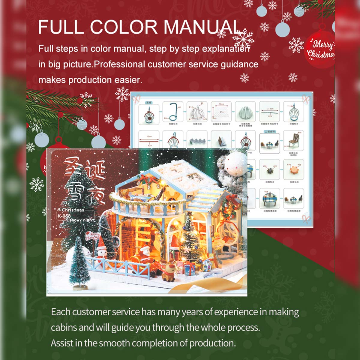 Christmas Snowy Night DIY Miniature House Model Kit, Winter Scene Music Box with Glass Cover, Desktop Decor & Handcrafted Puzzle Gift for Holidays (200+PCS) enginediyshop