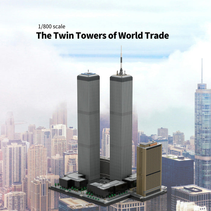 MOC-177998 1/800 Scale Landmark Architecture Twin Towers Street Scene DIY Assembly Building Blocks Set (7129PCS) enginediyshop