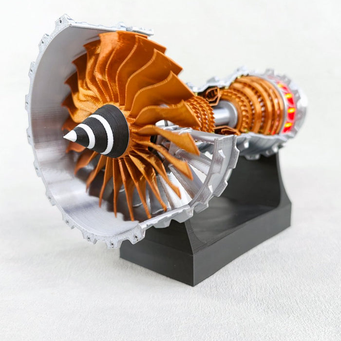 SKYMECHMAN TRENT 900 Turbofan Aircraft Jet Engine Model Kit with Red LED Light - 50+PCS/Brass Color enginediyshop