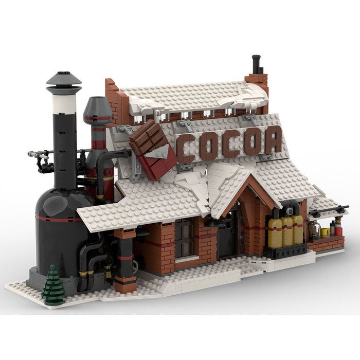 MOC-162963 Winter Village-Chocolate Factory Snowy Christmas Street Scene Building Blocks Set (1970PCS) enginediyshop