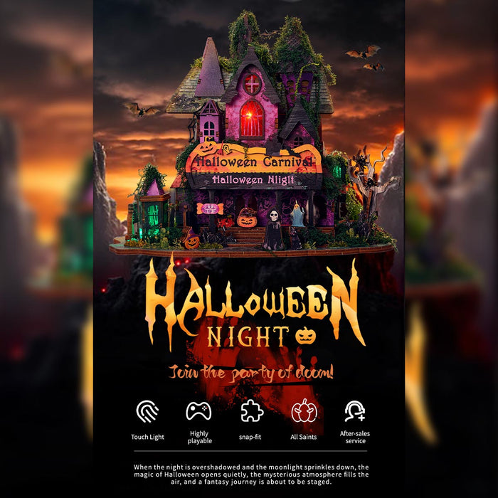 Halloween Night 3D Wooden DIY Miniature Horror House Kit, Spooky Terrifying Desktop Model & Halloween Decoration enginediyshop