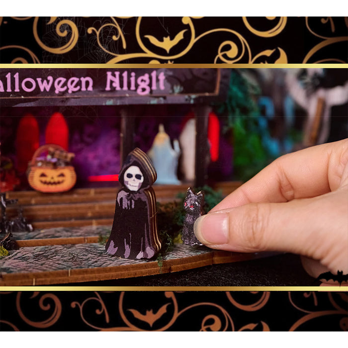 Halloween Night 3D Wooden DIY Miniature Horror House Kit, Spooky Terrifying Desktop Model & Halloween Decoration enginediyshop
