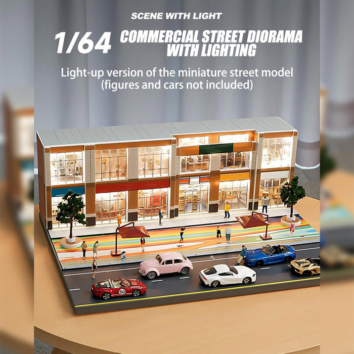 1/64 Scale City Building Model with LED Lights, DIY Street Diorama for Micro Photography, Urban Landscape Desktop Decor (Figures & Cars Not Included) enginediyshop