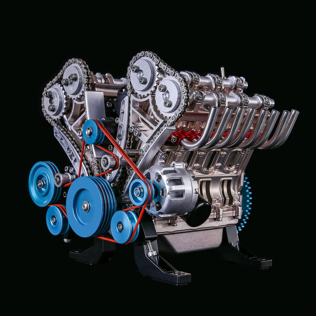 TECHING 500+ Teile 1:3 V8 Motor Modell Bausatz, Metall-Mechanik Motor Experiment Physik Spielzeug 4