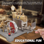 RETROL SE-02 Metal Reversible Horizontal Stationary Steam Engine and Boiler Model Kit with Generator and Street Lamp - enginediyshop